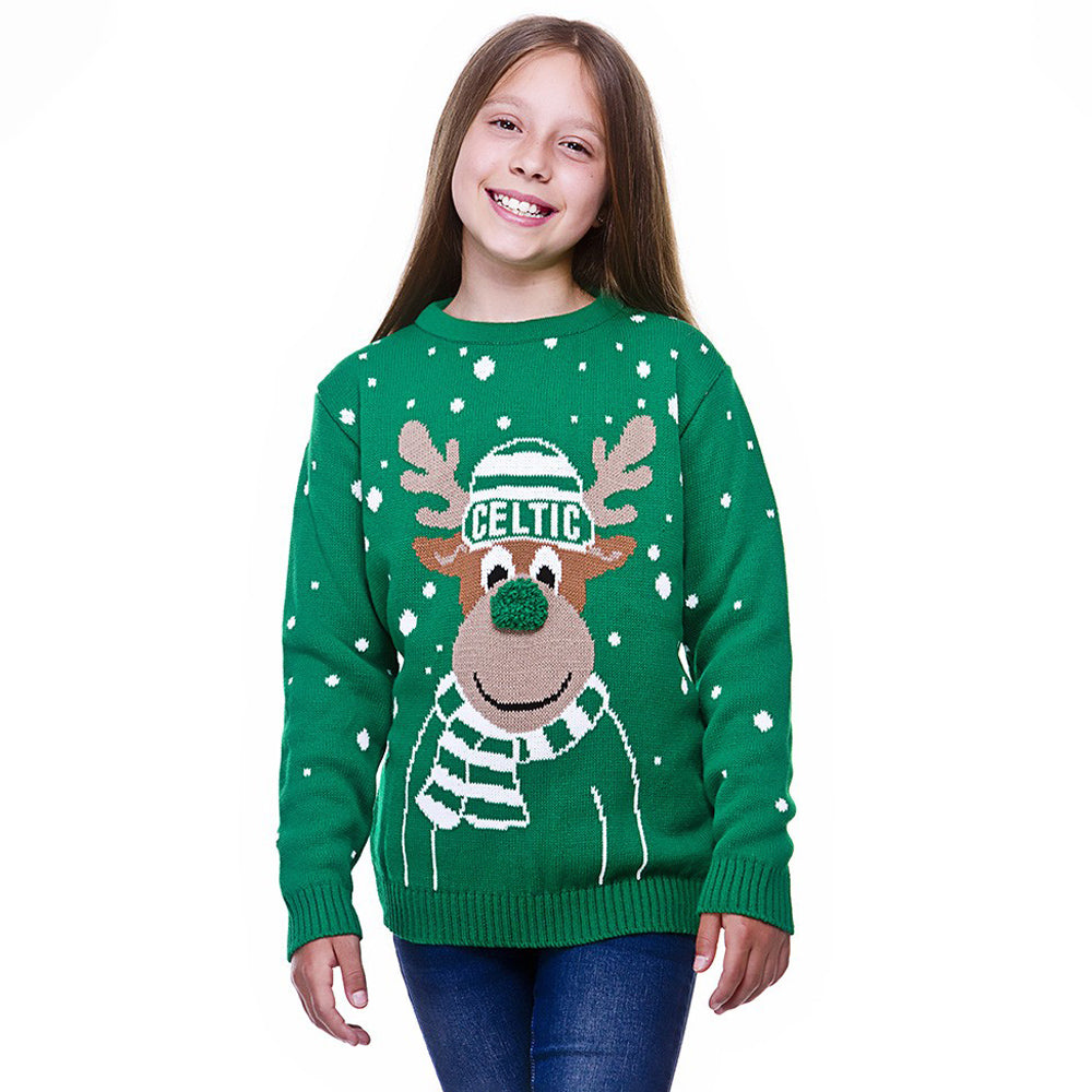 Celtic Junior Reindeer Nose Christmas Jumper