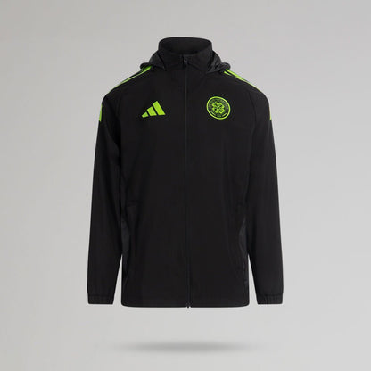 adidas Celtic 2025/26 Black and Neon Green All Weather Jacket