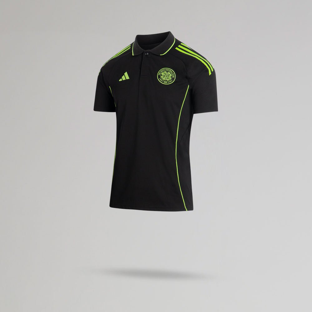 adidas Celtic Junior 2025/26 Black and Neon Green Training Polo Shirt