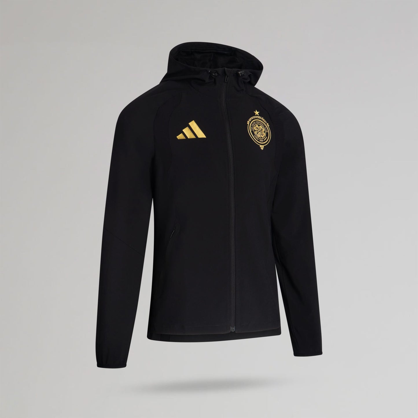adidas Celtic Tiro Travel Black Full Zip Hooded Windbreaker