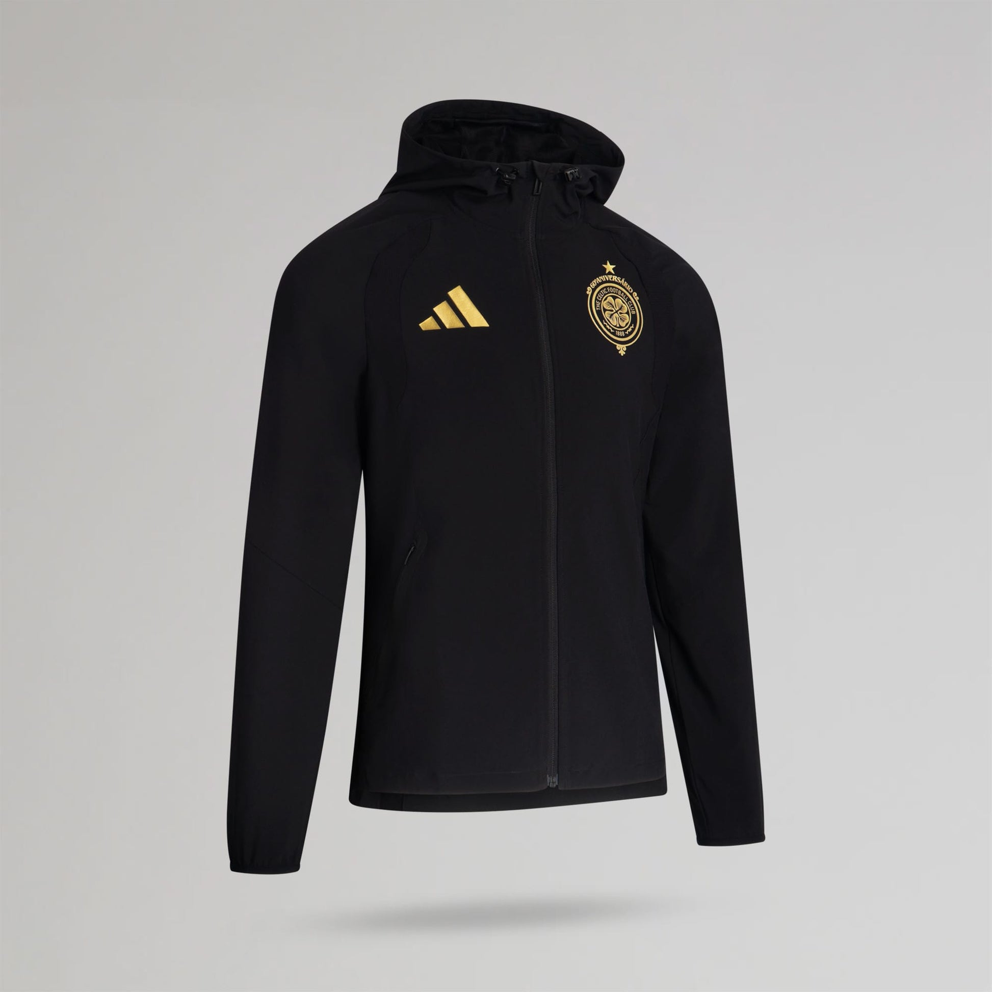 adidas Celtic Tiro Travel Black Full Zip Hooded Windbreaker