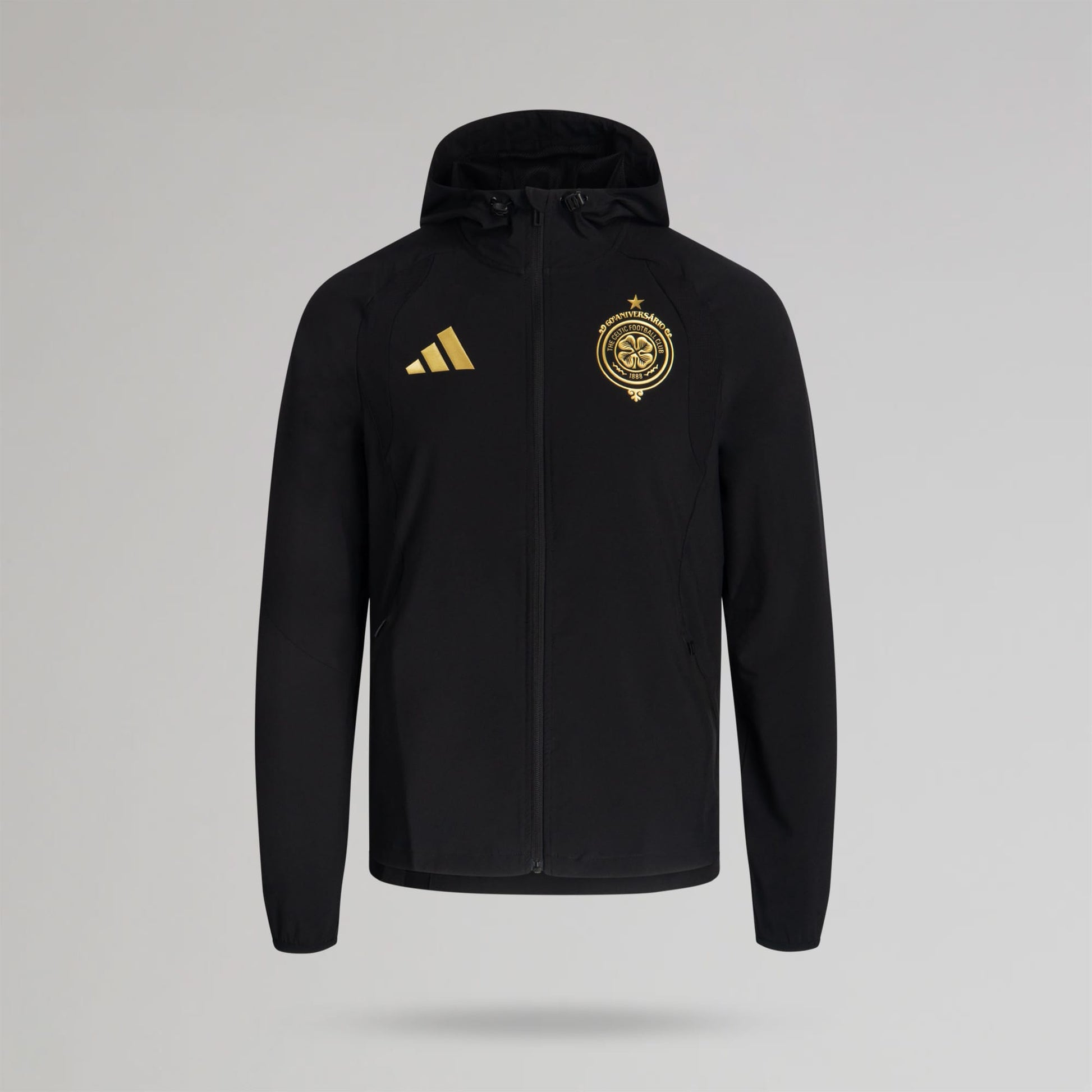 adidas Celtic Tiro Travel Black Full Zip Hooded Windbreaker