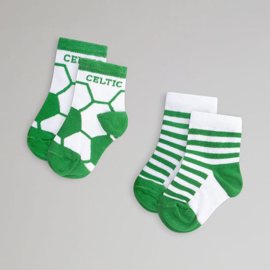 Celtic 2 Pack Green and White Baby Socks