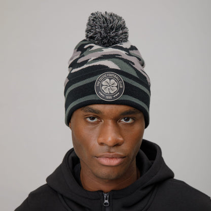 Celtic Adult Camo Print Black Pom Beanie