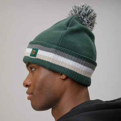 Celtic Adult Dark Green Clover Pom Beanie