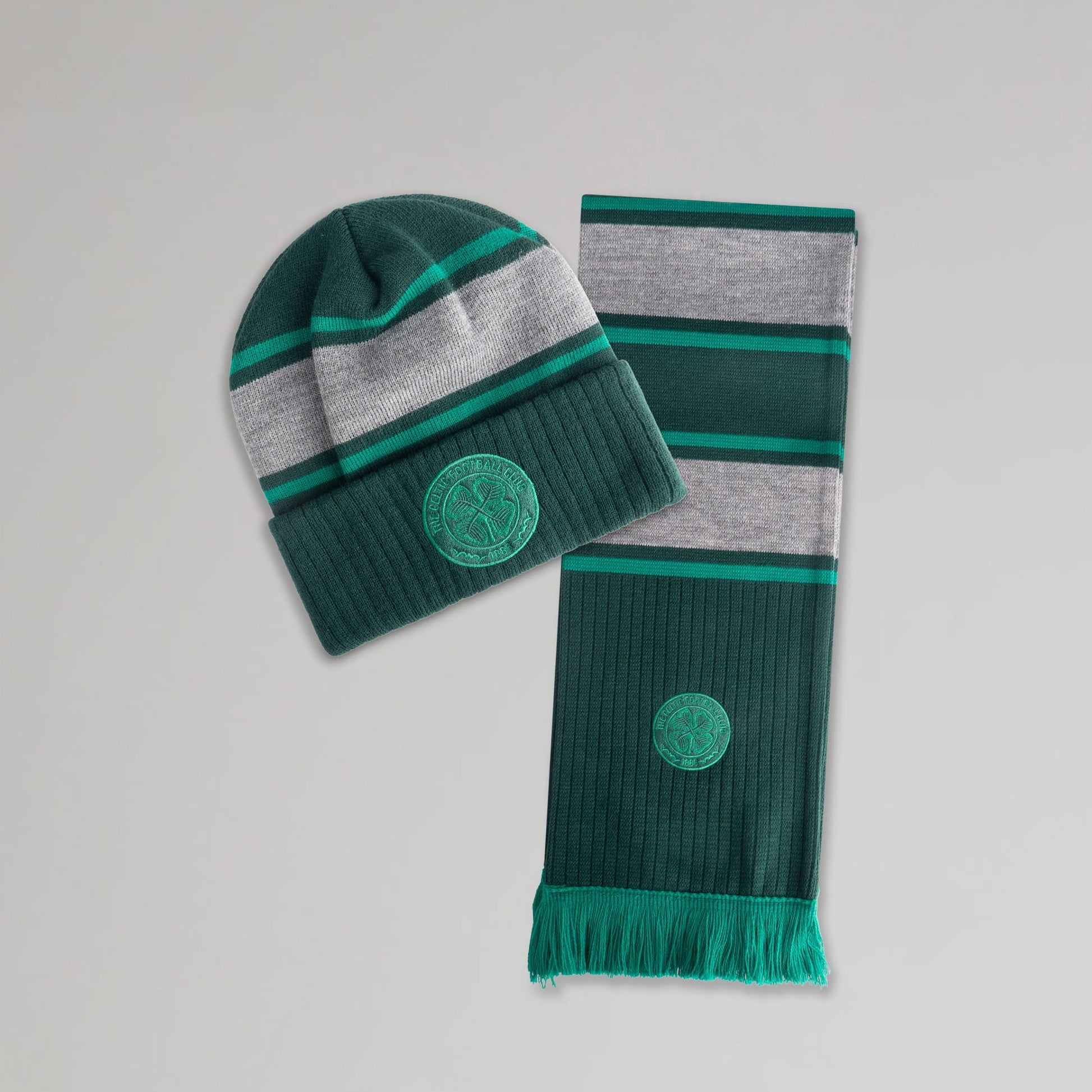 Celtic Adult Green Stripe Hat and Scarf Set