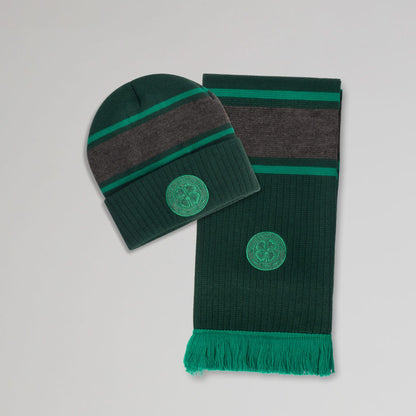 Celtic Adult Green Stripe Hat and Scarf Set