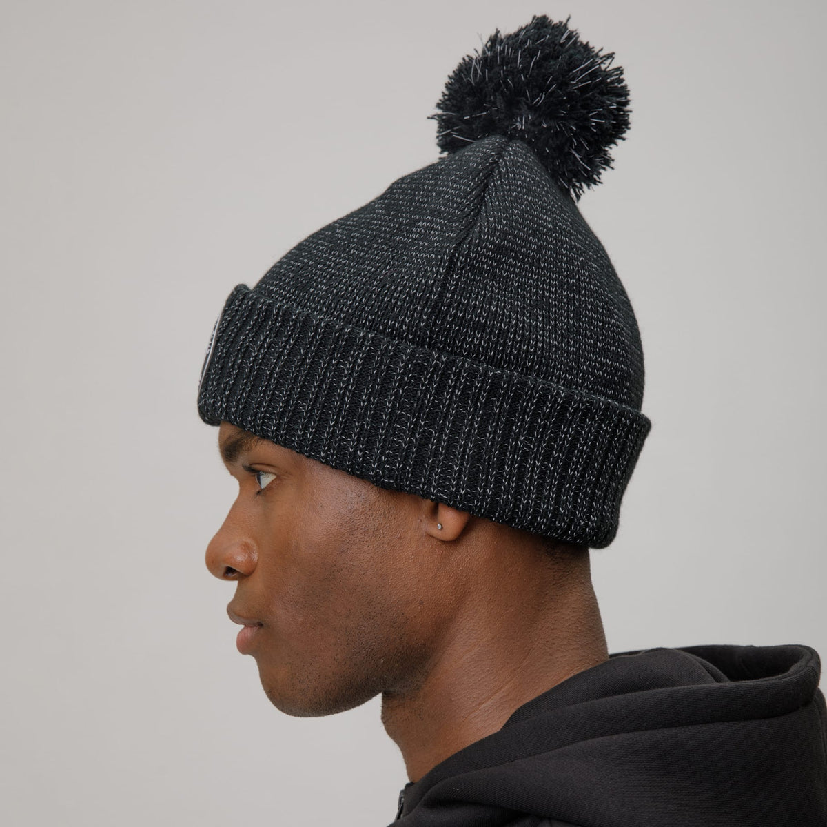 Celtic Adult Reflective Black Pom Beanie