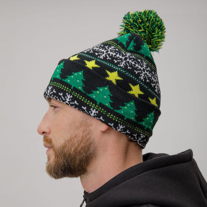 Celtic Christmas Adult Black Pom Beanie