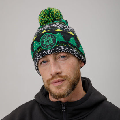 Celtic Christmas Adult Black Pom Beanie