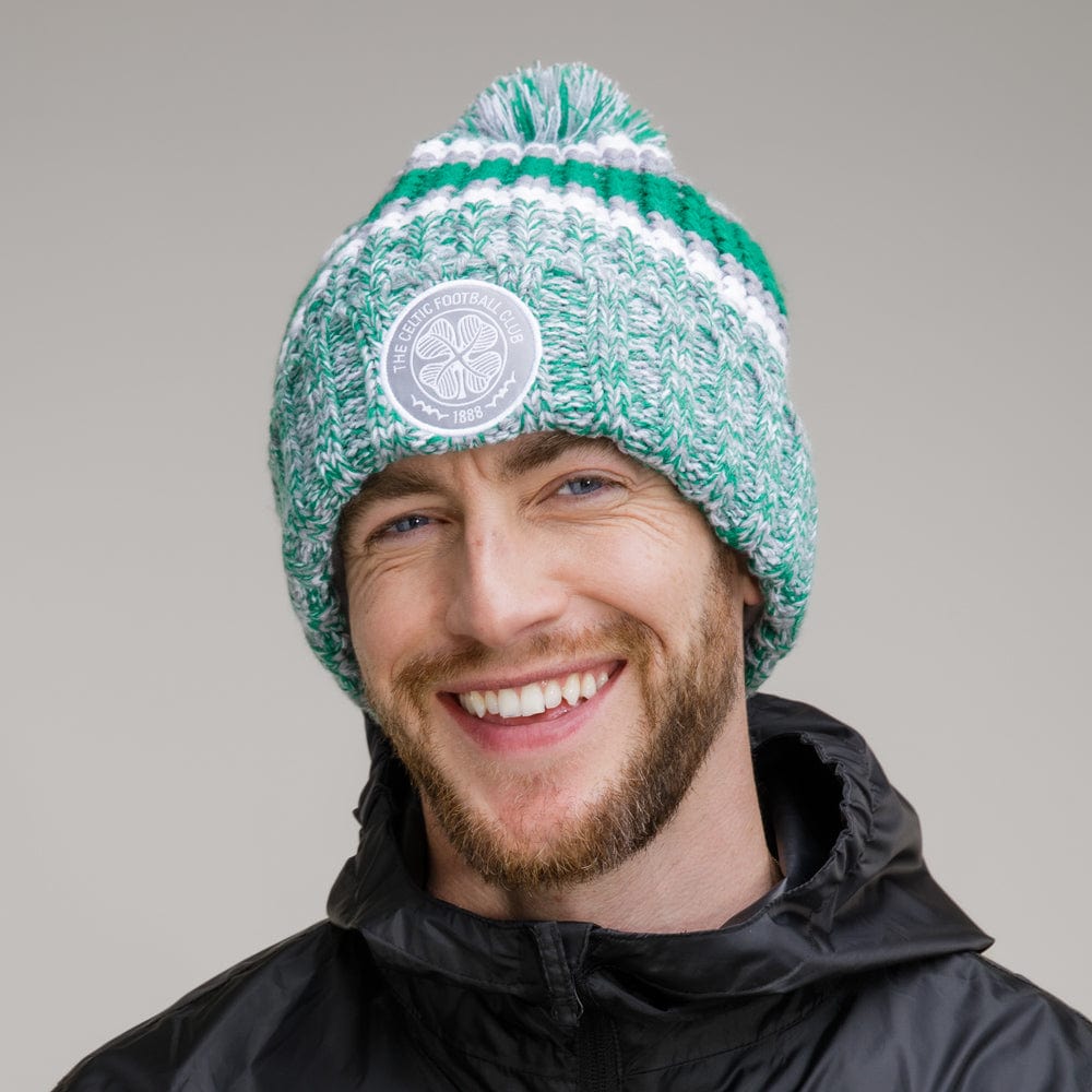 Celtic Chunky Knit Grey Pom Beanie