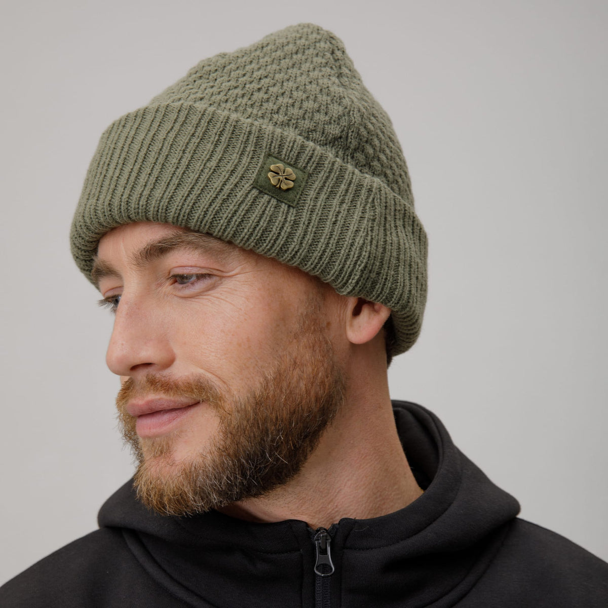 Celtic Clover Adult Waffle Knit Khaki Beanie