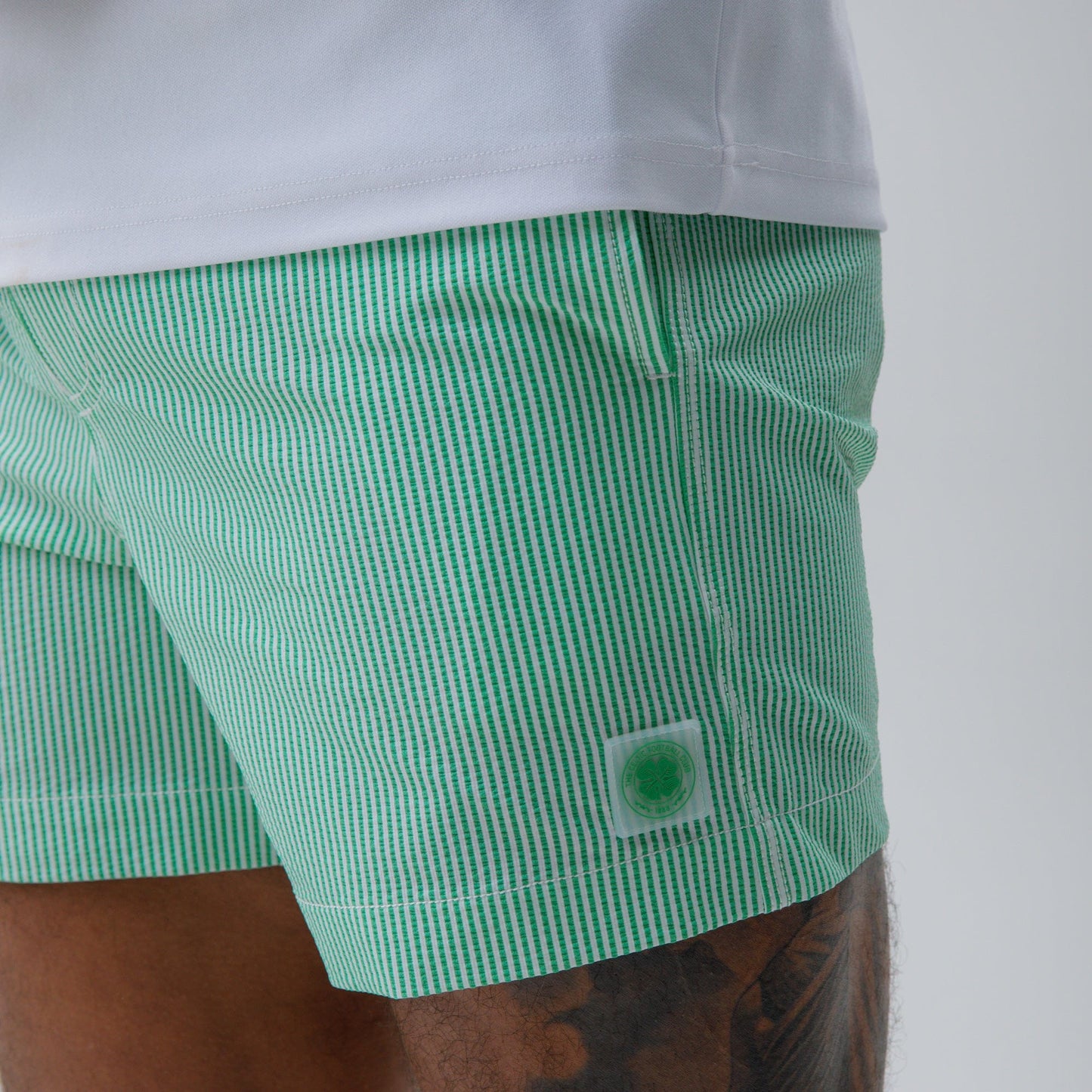 Celtic Crest Men's Stripe Green and White Swim Shorts