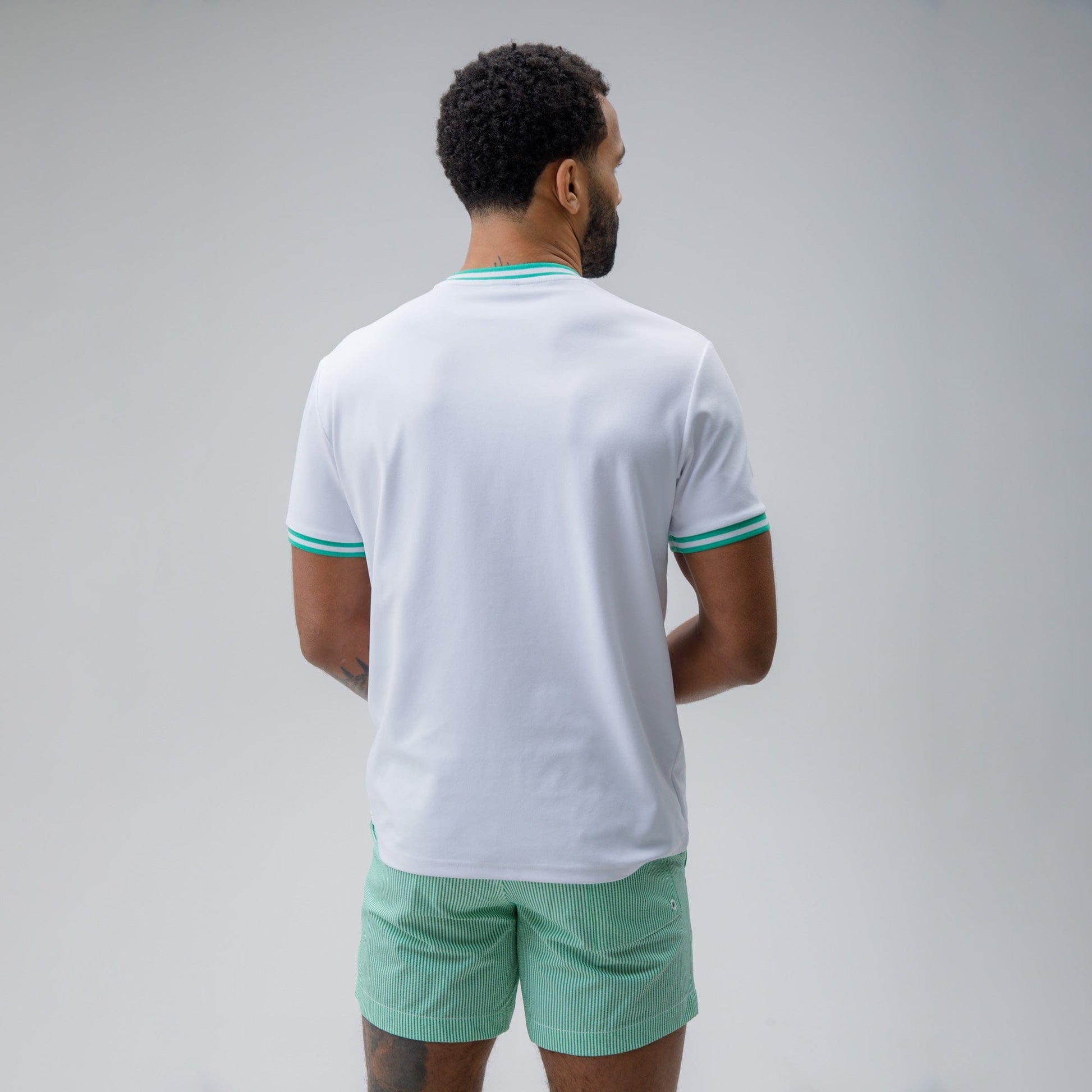 Celtic Crest Men's Stripe Green and White Swim Shorts