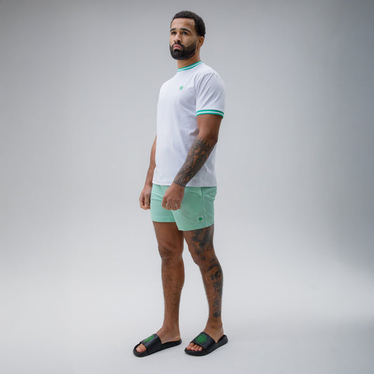 Celtic Crest Men's Stripe Green and White Swim Shorts