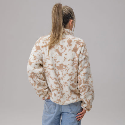 Celtic Crest Women's White Beige Print Quarter Zip Fleece