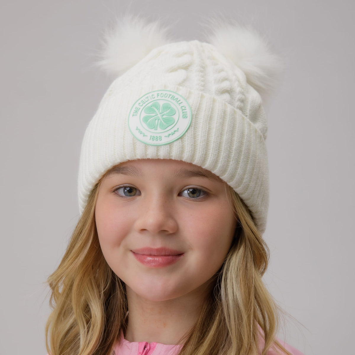 Celtic Junior Cream Double Pom Beanie