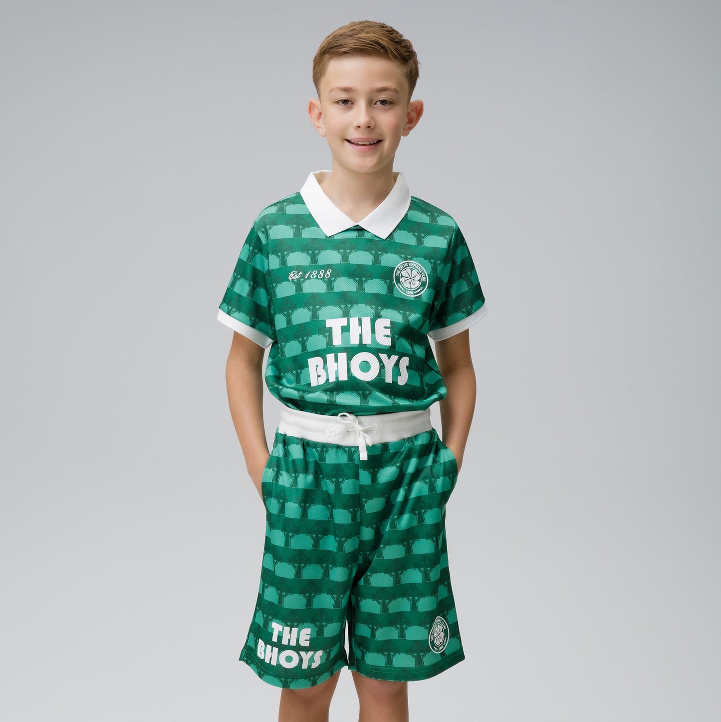 Celtic Junior Cross Print Green Shorts