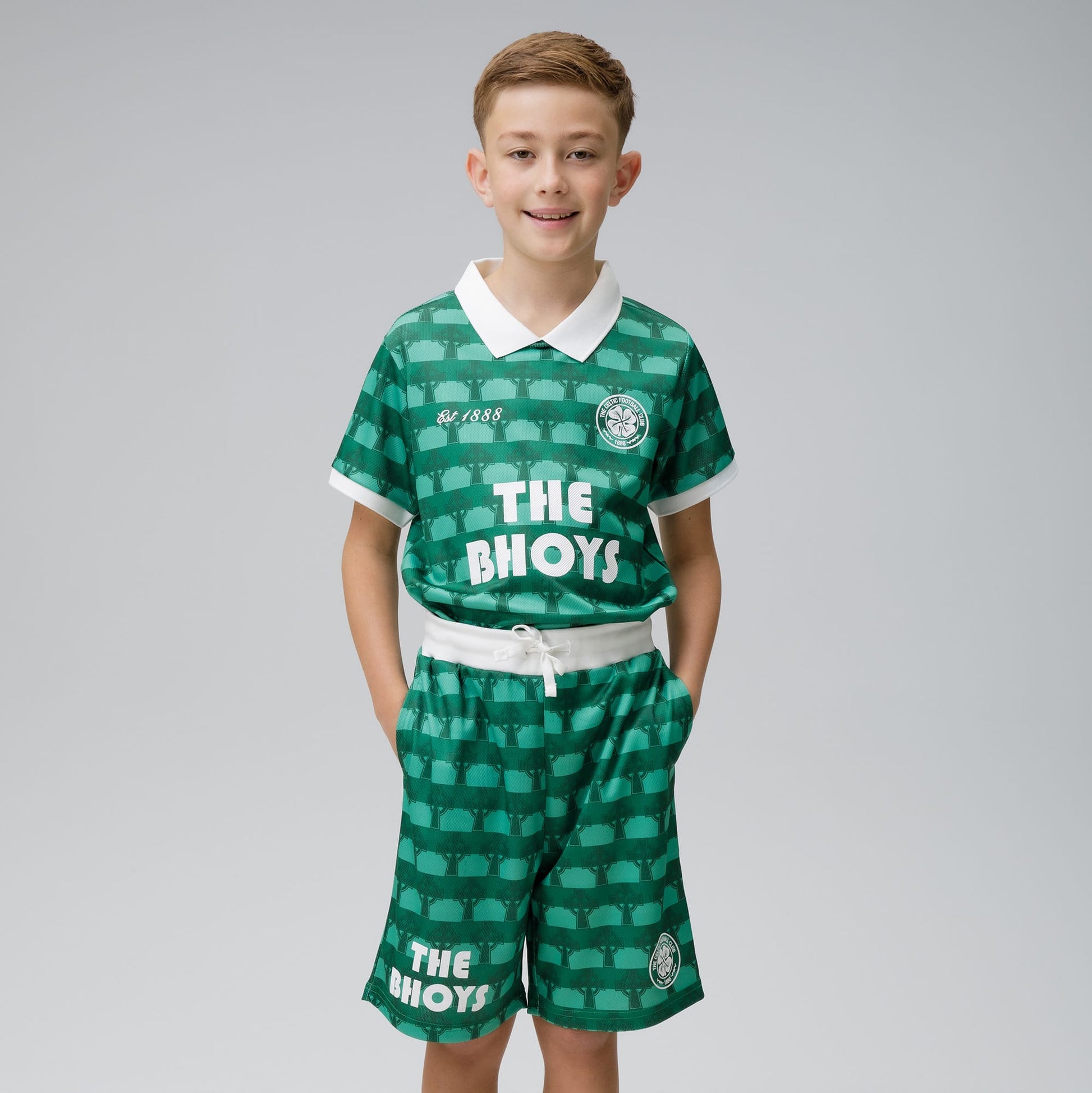 Celtic Junior Cross Print Green Shorts
