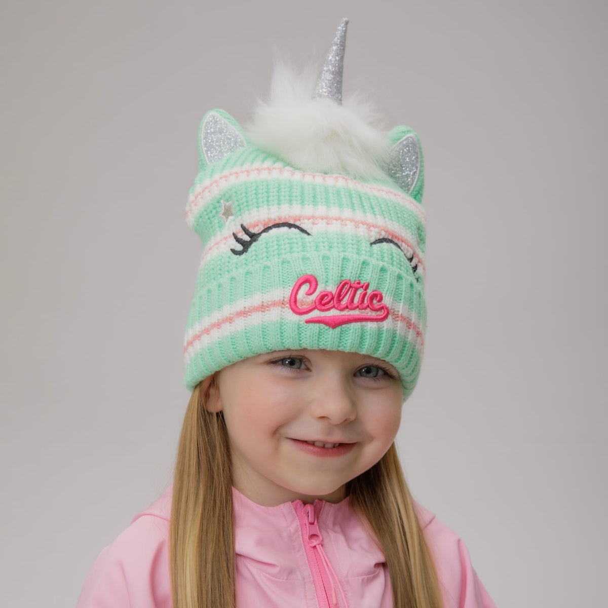 Celtic Junior Glitter Unicorn Pom Beanie