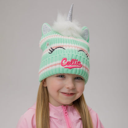 Celtic Junior Glitter Unicorn Pom Beanie