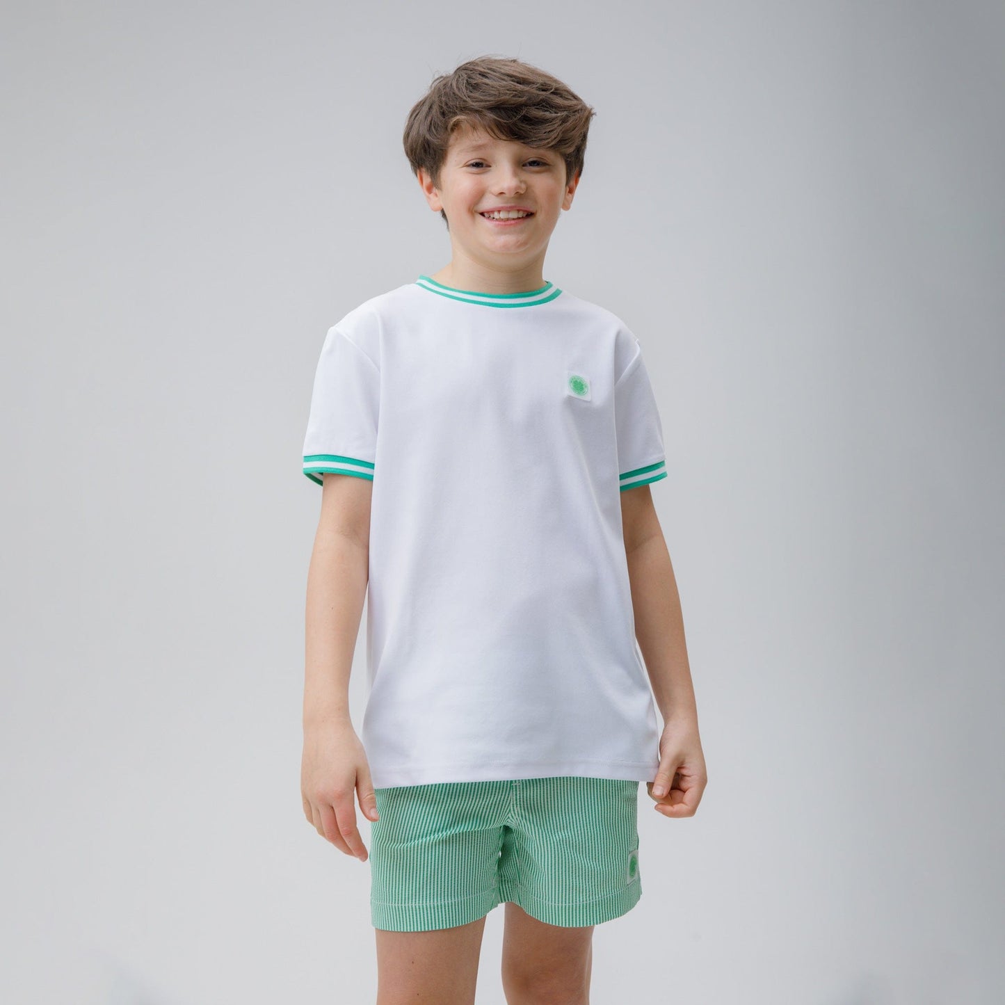Celtic Junior Stripe Green and White Swim Shorts