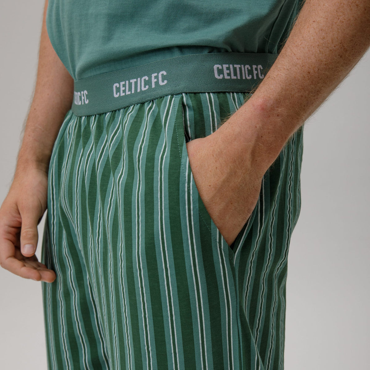 Celtic Men's Striped Green Trouser Pyjamas