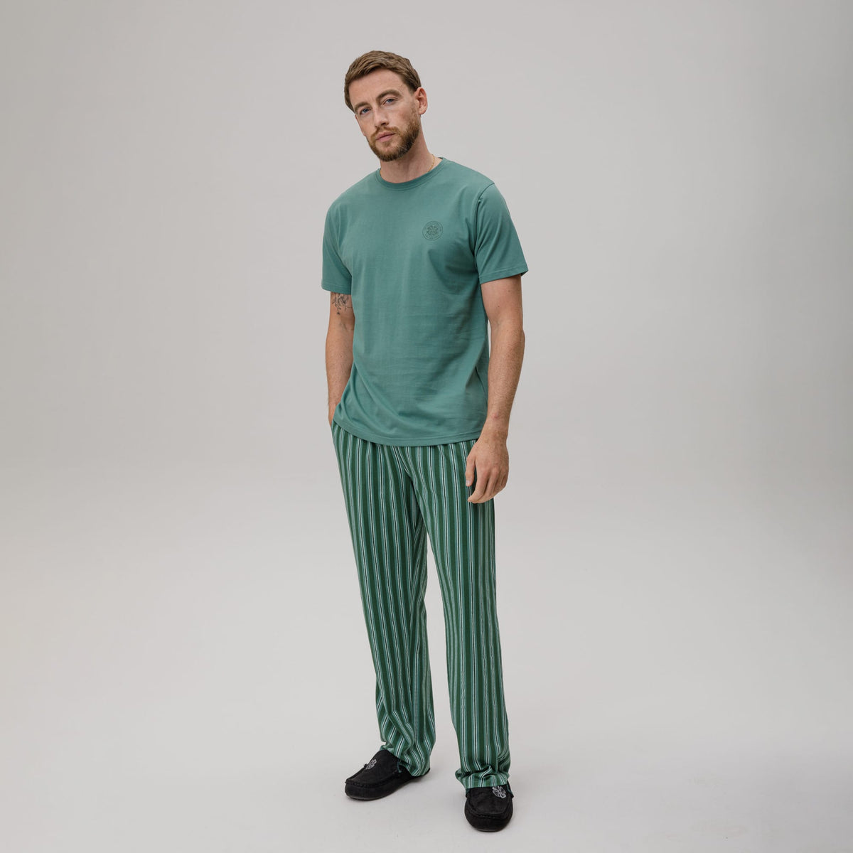 Celtic Men's Striped Green Trouser Pyjamas