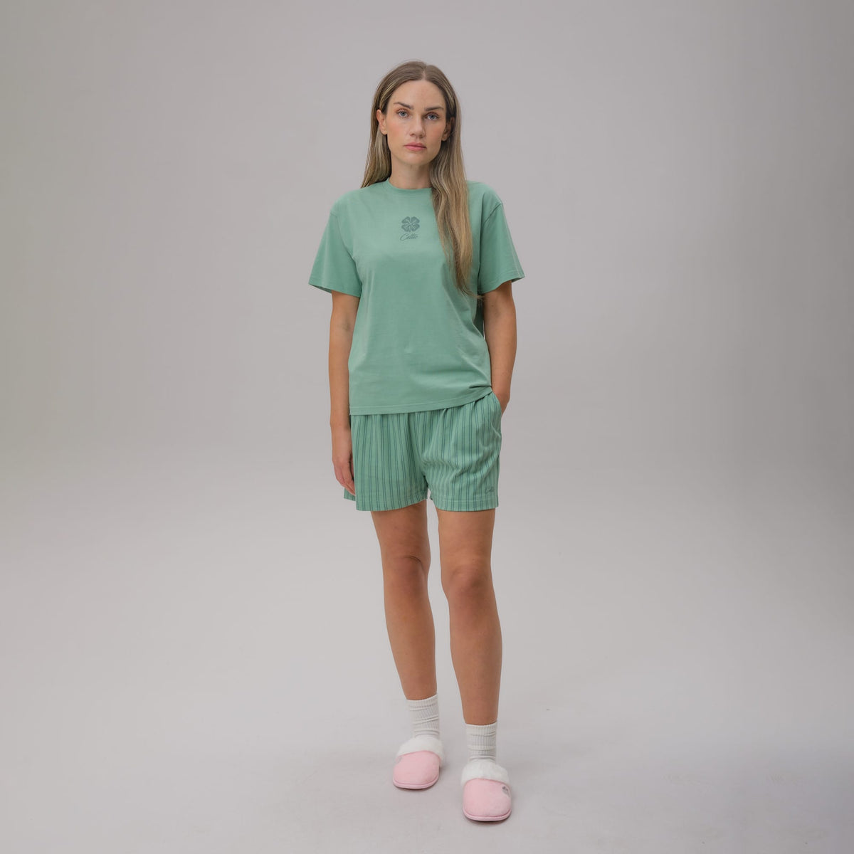 Celtic Women's Light Green Stripe Short Pyjama Set