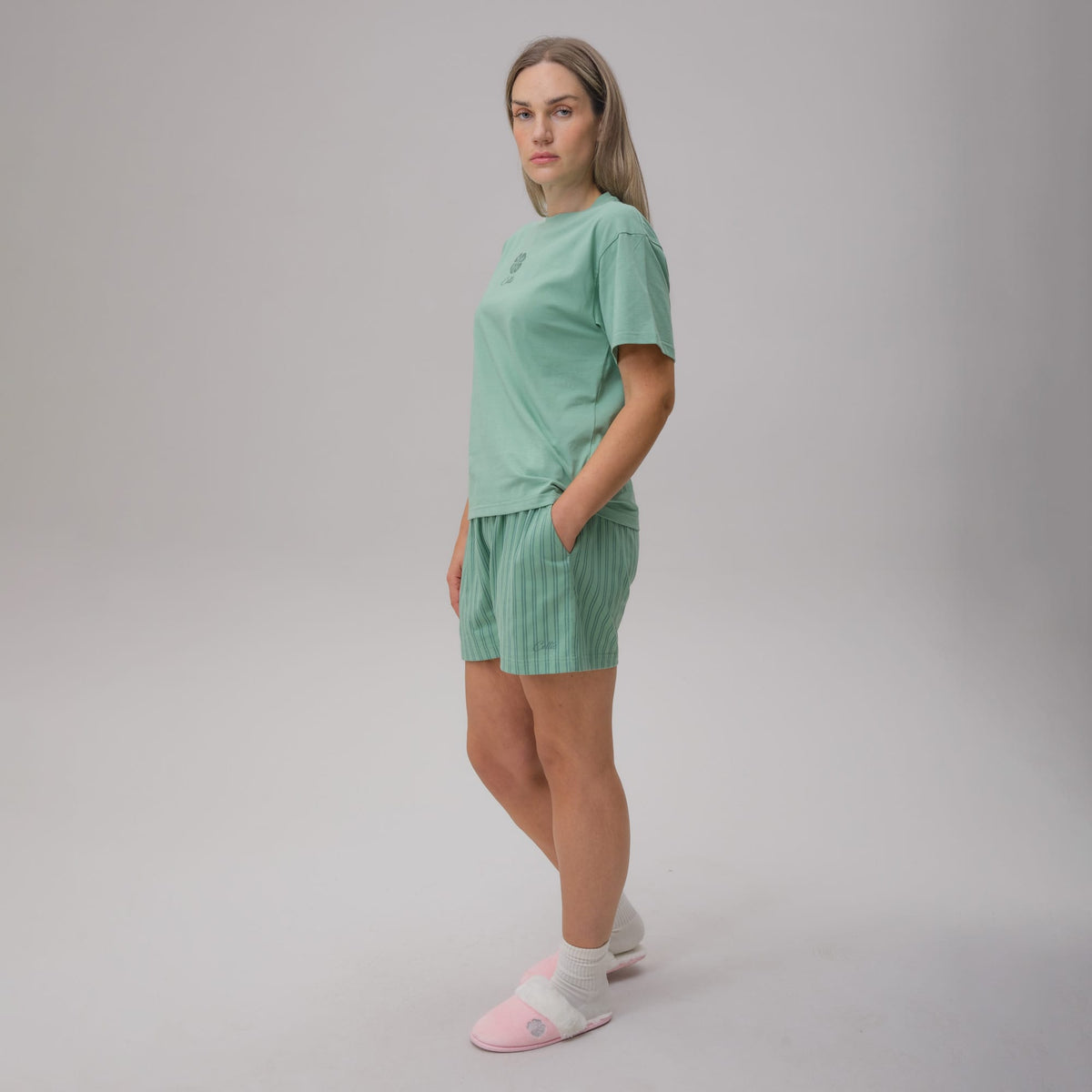 Celtic Women's Light Green Stripe Short Pyjama Set