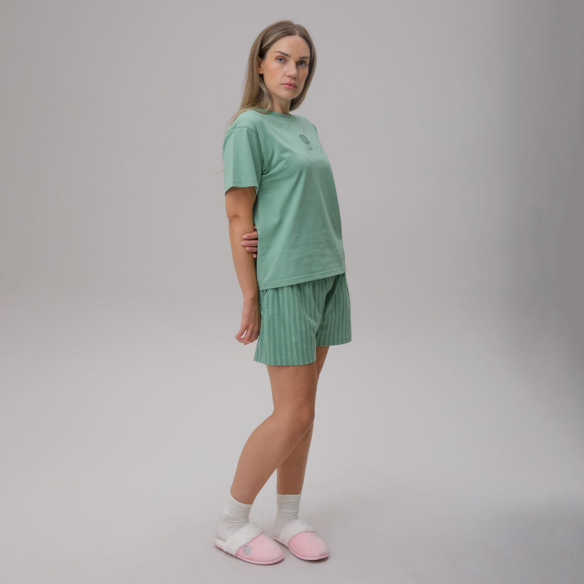 Celtic Women's Light Green Stripe Short Pyjama Set
