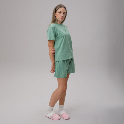 Celtic Women's Light Green Stripe Short Pyjama Set